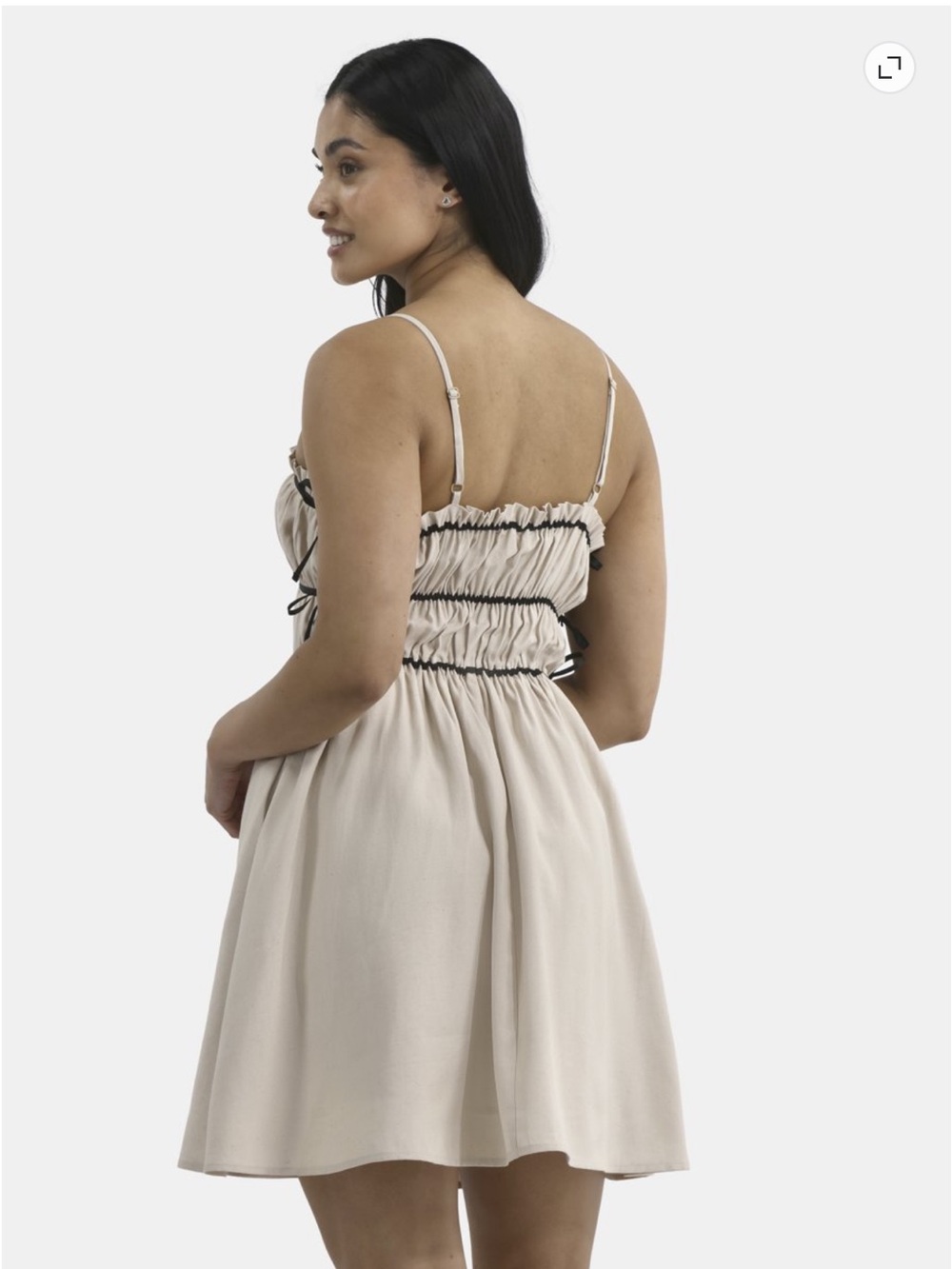 No Boundaries mini dress cream black ribbon ties ruffled square neckline nwt - Picture 2 of 16